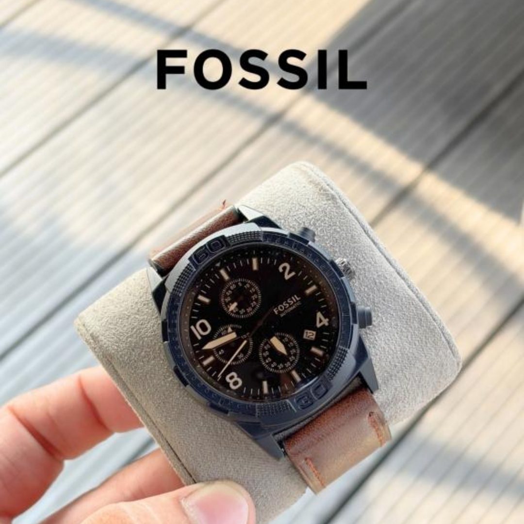 Fossil Bronson Chronograph Black Dial Leather Strap Men's Watch
