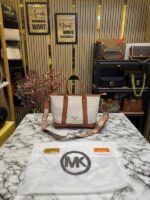 Michael Kors Logo Signature Satchel Handbag (Beige) – Premium Designer MK Monogram Bag with Dust Bag - Image 2