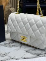 Chanel Classic Flap Mini Quilted Chain Shoulder Bag (3015) – White CC Turn-Lock Designer Handbag with Dust Bag & Box - Image 3