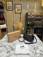 Coach Teri Signature Canvas Shoulder Bag (6603) Coffee Black with Detachable Crossbody Strap & Dust Bag