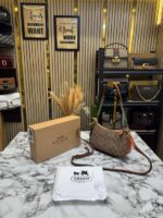 Coach Teri Signature Canvas Shoulder Bag (6603) Apricot Brown with Detachable Crossbody Strap & Dust Bag