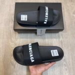Balenciaga Logo Embossed Pool Black White Slides | Premium Stylish Slip-On Comfort Slides for Men & Women. - Image 2