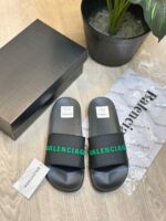 Balenciaga Logo Embossed Pool Black Green Slides | Premium Stylish Slip-On Comfort Slides for Men & Women. - Image 2