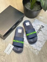 Balenciaga Logo Embossed Pool Navy Blue Neon Slides | Premium Stylish Slip-On Comfort Slides for Men & Women. - Image 2