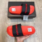 Balenciaga Logo Embossed Pool Red Black Slides | Premium Stylish Slip-On Slides for Men & Women. - Image 2