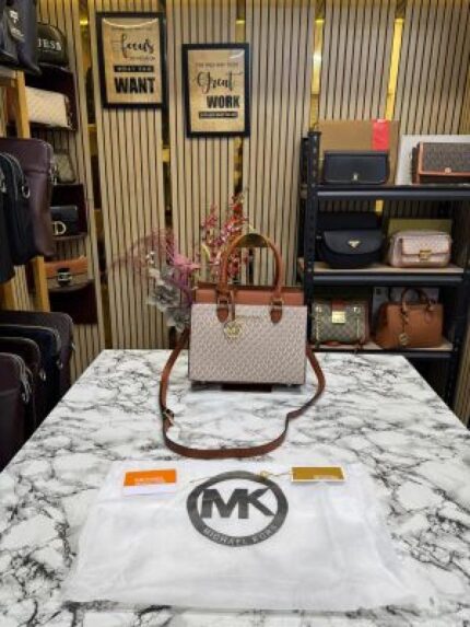 Michael Kors Satchel Shoulder Bag With Dust Bag & Logo (Beige) – Premium Designer Satchel Handbag for Women.