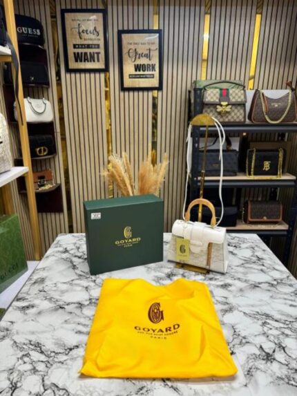 Goyard Saigon Handbag in Canvas With Box & Dust Bag (White) – Premium Luxury Designer Top Handle Bag for Women.