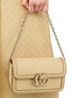 Gucci GG Canvas Jacquard Shoulder Bag With Double OG Box, Dust Bag & Carry Bag (46377-Beige) – Premium Luxury Designer Handbag for Women.