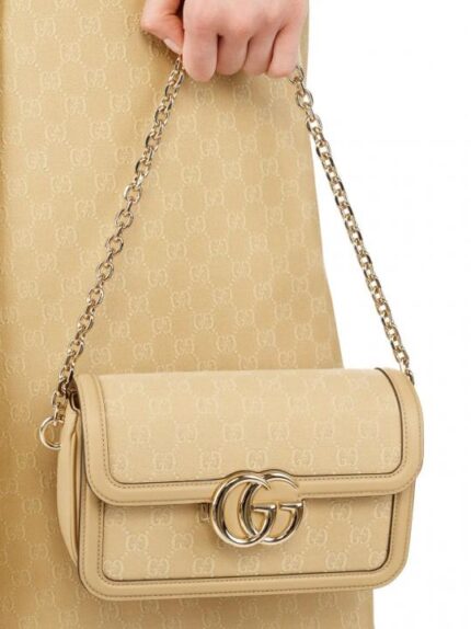 Gucci GG Canvas Jacquard Shoulder Bag With Double OG Box, Dust Bag & Carry Bag (46377-Beige) – Premium Luxury Designer Handbag for Women.