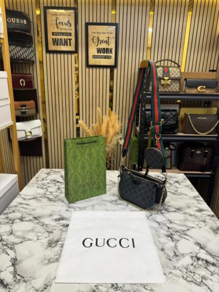 Gucci Ophidia GG Canvas Pochette With Dust Bag & Carry Bag (Black) – Premium Designer Shoulder Pouch Bag for Women.