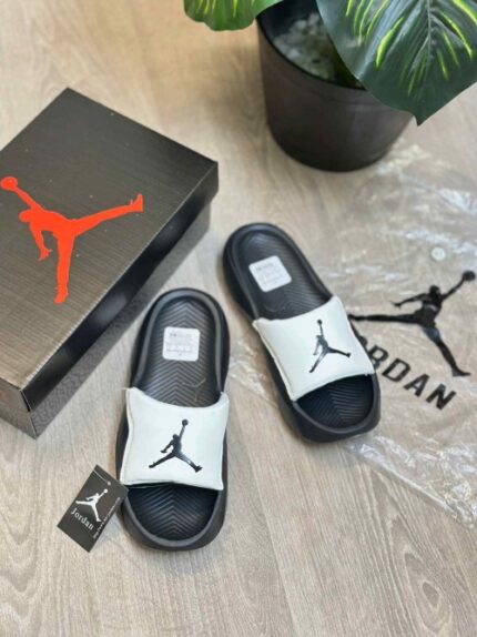 Air Jordan Franchise Premium White Black Slides | Comfortable Sports Slip-On Slippers for Men.