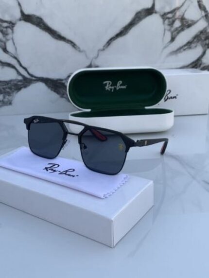 Black frame sunglasses with tinted lenses and case