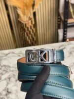 CK Silver Buckle on Green Leather Belt