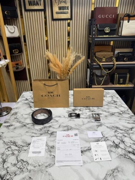 Coach Reversible Monogram Signature Belt with Two Buckles