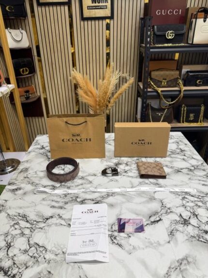 Coach Reversible Signature Belt and Wallet Combo