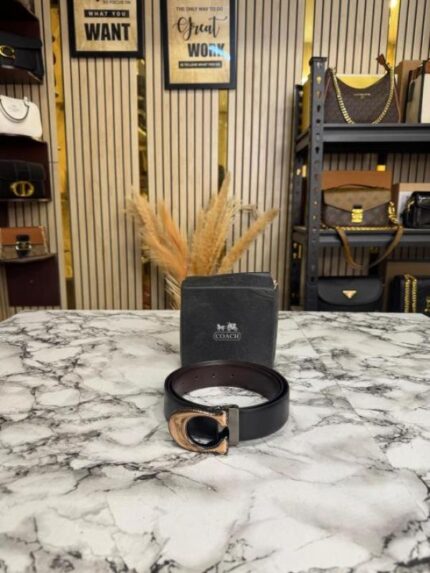 Coach Black Leather Belt with C Buckle