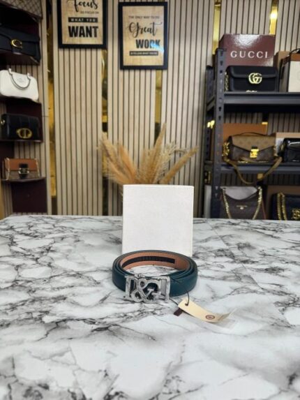 Dolce & Gabbana Green Leather Belt with Silver Buckle