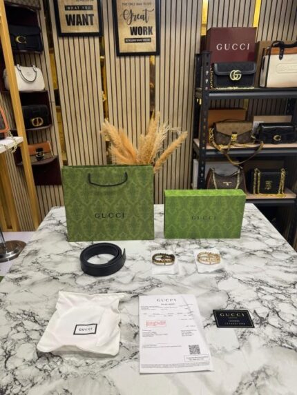 Gucci Black Embossed Belt with Snake Buckle