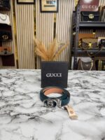 Gucci Green Leather Belt with Silver GG Buckle
