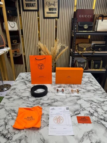 Hermes Black Leather Belt Combo H Buckle