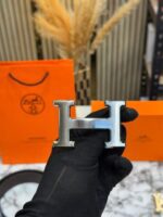 Black Hermes Leather Belt with Packaging