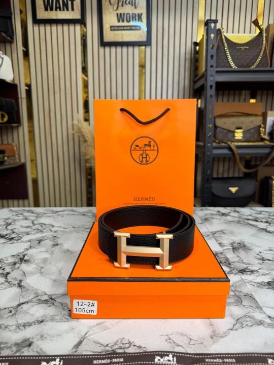 Hermes Black Leather Belt with Golden (2) Hermes Belt Full Set with Box and Packaging
