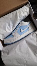 Premium leather casual sneakers ice blue colour way