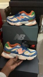 New Balance 9060 Blue Beige suede mesh running style shoes