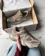 New Balance 9060 Mushroom beige suede mesh sneakers