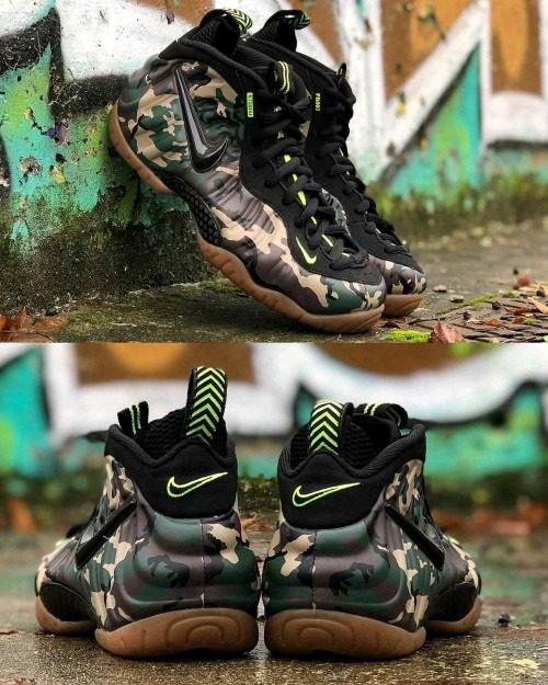 Nike Air Foamposite Pro Green Camo streetwear sneakers side view