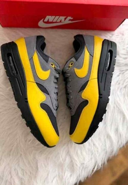 Nike Air Max 1 Anthracite Bright Citron mesh suede running shoes