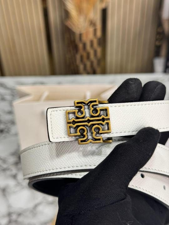 Tory_Burch Pave Double T Logo Iconic Belt (2) Tory Burch White Belt with Crystal Double T Buckle