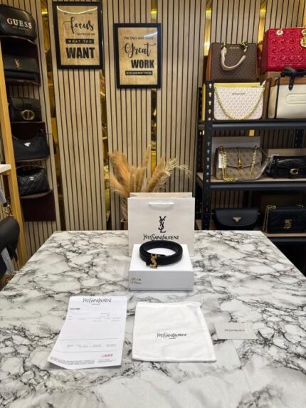 YSL Monogram Leather Belt Gold