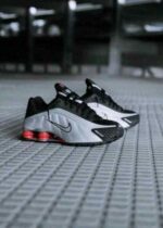Nike Shox R4 Black Metallic Silver sneakers side view