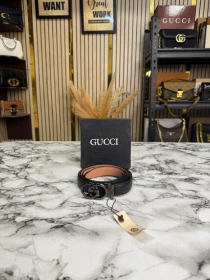 Gucci Black Leather Belt with Black GG Buckle