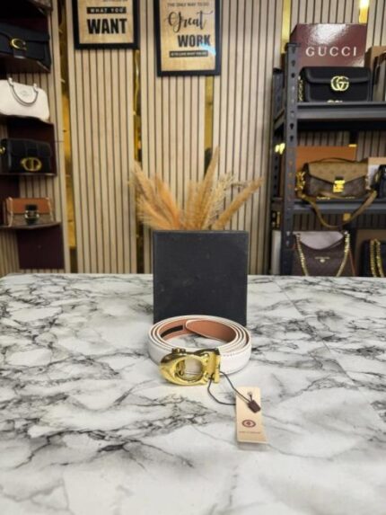 Coach White Leather Belt with Gold C Buckle