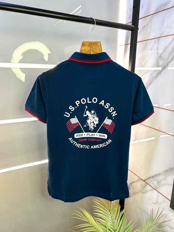Sale Us Polo Blue Back Printed Premium Collar Neck T-shirt F2306-BU - Image 1