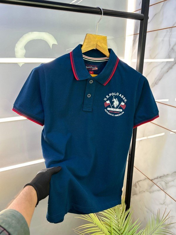 Sale Us Polo Blue Back Printed Premium Collar Neck T-shirt F2306-BU - Image 2