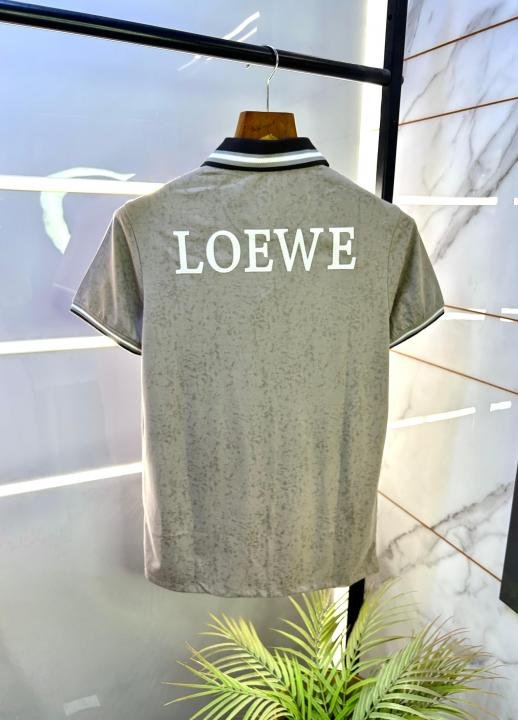 Loewe Logo Beige Premium Back Printed Collar Neck Polo T-shirt F2802-BE - Image 4