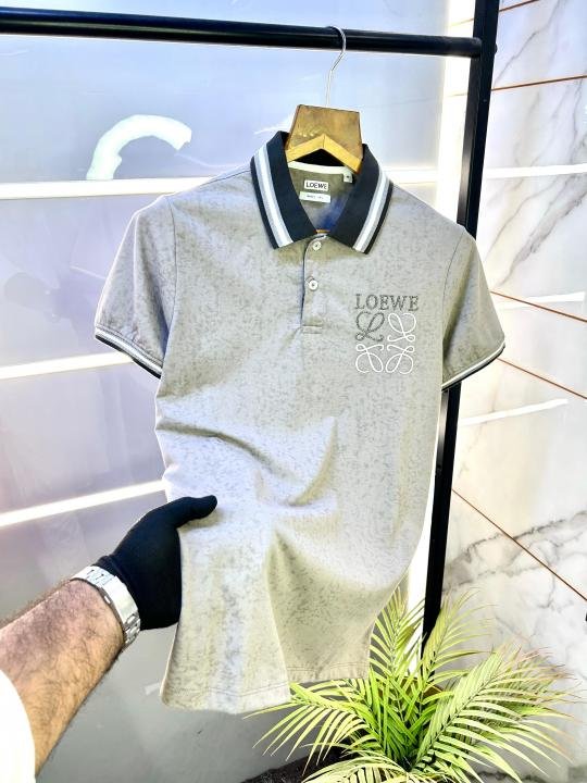 Loewe Logo Beige Premium Back Printed Collar Neck Polo T-shirt F2802-BE - Image 3