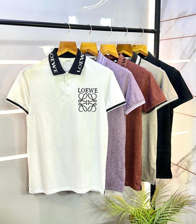 Loewe Logo Beige Premium Back Printed Collar Neck Polo T-shirt F2802-BE - Image 2