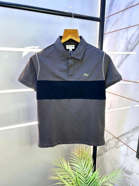 696f8a4da38660.jpeg Lacoste Grey Polo Premium Collar Neck T-shirt F3048-GY - Image 1
