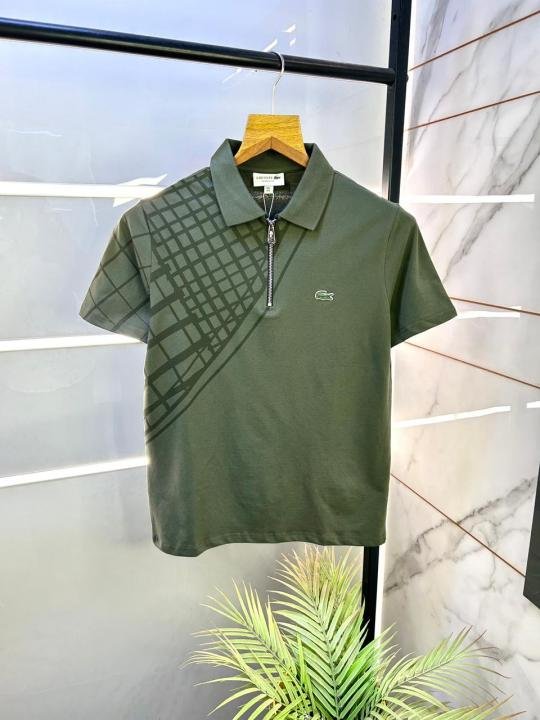 Lacoste  Green Zipper Polo Premium Collar Neck T-shirt F3048-GR
