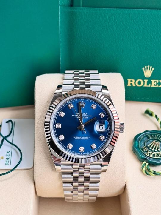 Rolex Oyster Perpetual Date Just Diamond Silver Blue