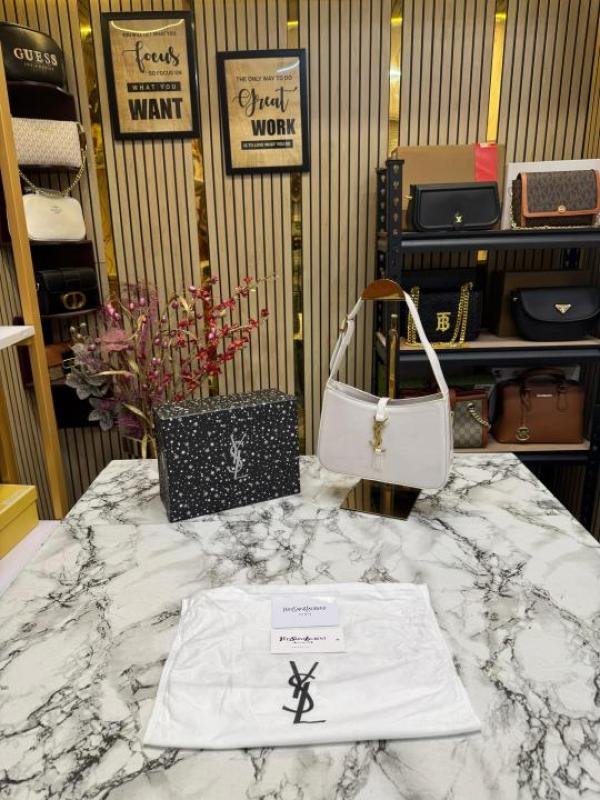 Saint Laurent Yves Ysl Hobo Shoulder Bag With Box And Dust Bag (White-2508) | Premium Accessories