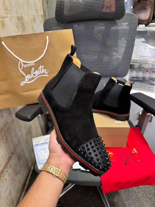 Christian Louboutin Spikes Suede Chelsea Boots Black n Premium - Image 3