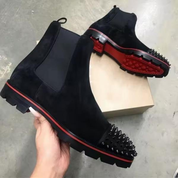 Christian Louboutin Spikes Suede Chelsea Boots Black n Premium