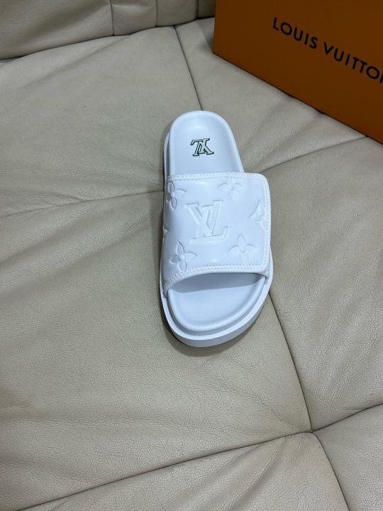 Louis Vuitton Lv Leather Miami Mules Wide Front Strap Logo Premium Slides Shoes - Best Price Online - Bootery - Image 3