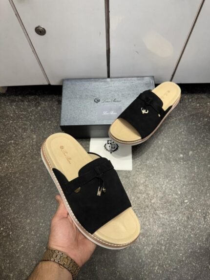 Loro Piana Suede Black Slides Premium Shoes - Best Price Online - Bootery