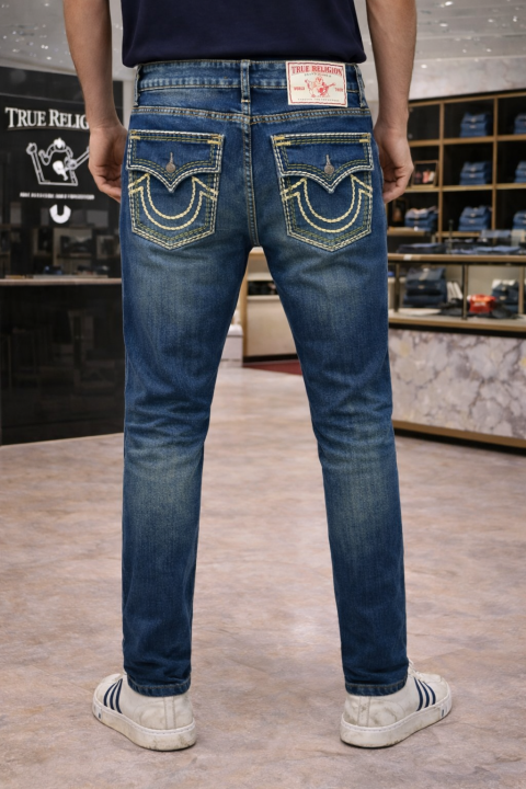 True Religion Imported Blue Super Premium Denim Jeans With Brand Box Packing And Carry Bag F3450-b1